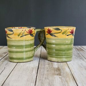 Pier 1 Elizabeth Floral Stoneware Coffee Mugs 4" Set of 2